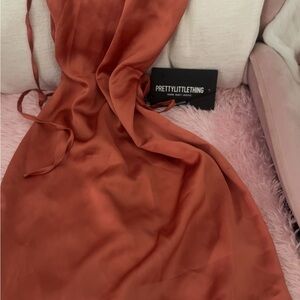 PrettyLittleThing Orange Halter Slip Dress Cocktail